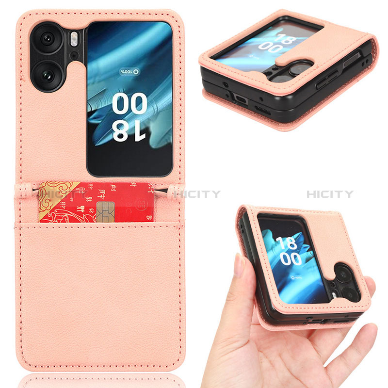 Luxus Leder Hülle Handyhülle und Kunststoff Schutzhülle Hartschalen Tasche BY2 für Oppo Find N2 Flip 5G Rosa