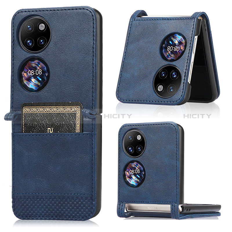 Luxus Leder Hülle Handyhülle und Kunststoff Schutzhülle Hartschalen Tasche BY3 für Huawei P50 Pocket Blau