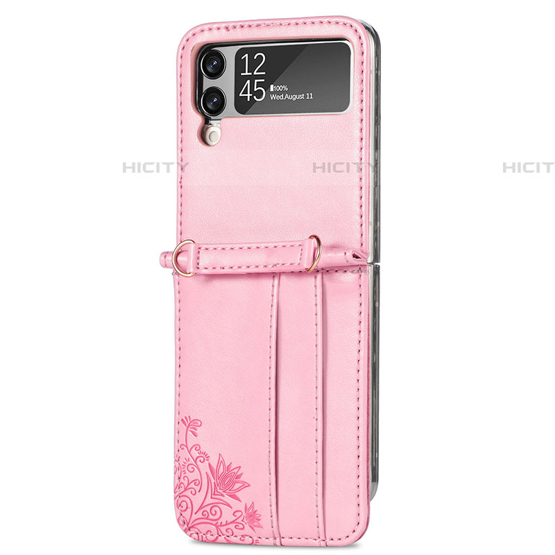 Luxus Leder Hülle Handyhülle und Kunststoff Schutzhülle Hartschalen Tasche C01 für Samsung Galaxy Z Flip4 5G Rosegold