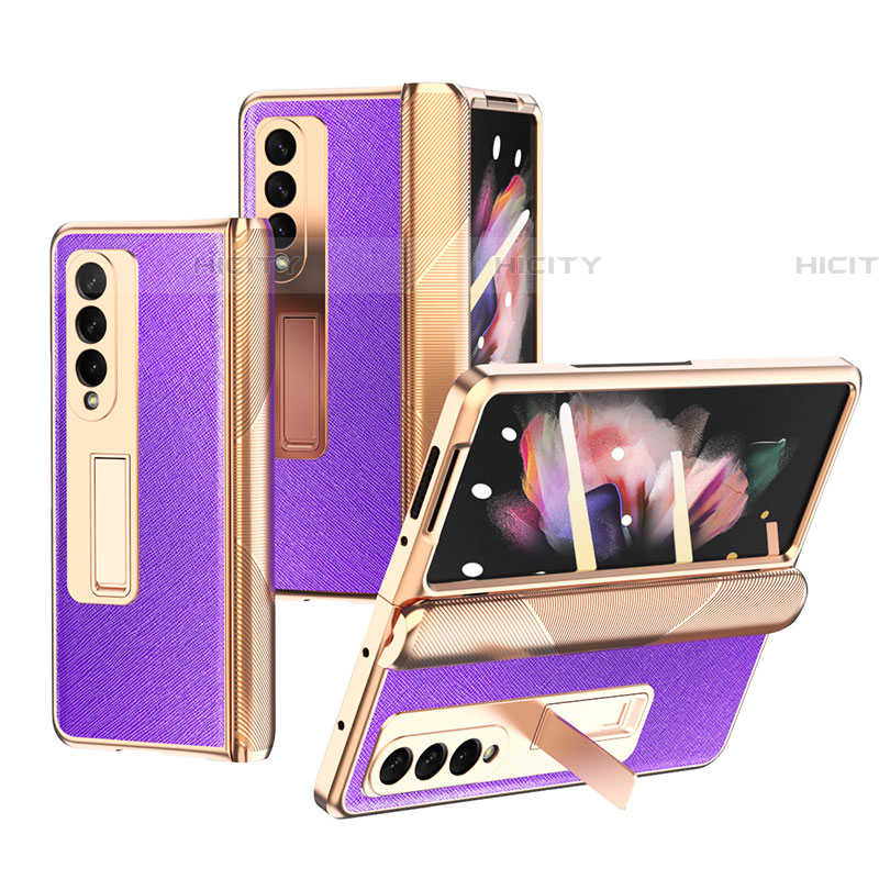 Luxus Leder Hülle Handyhülle und Kunststoff Schutzhülle Hartschalen Tasche C01 für Samsung Galaxy Z Fold4 5G Violett Plus