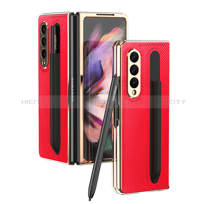 Luxus Leder Hülle Handyhülle und Kunststoff Schutzhülle Hartschalen Tasche C04 für Samsung Galaxy Z Fold3 5G Rot