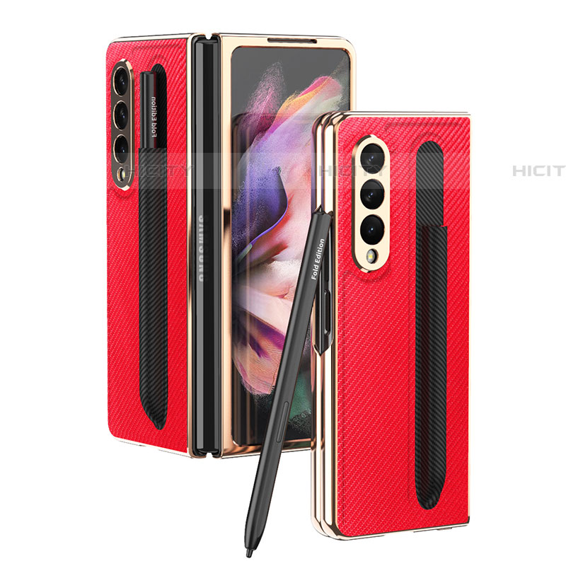 Luxus Leder Hülle Handyhülle und Kunststoff Schutzhülle Hartschalen Tasche C04 für Samsung Galaxy Z Fold4 5G Rot Plus