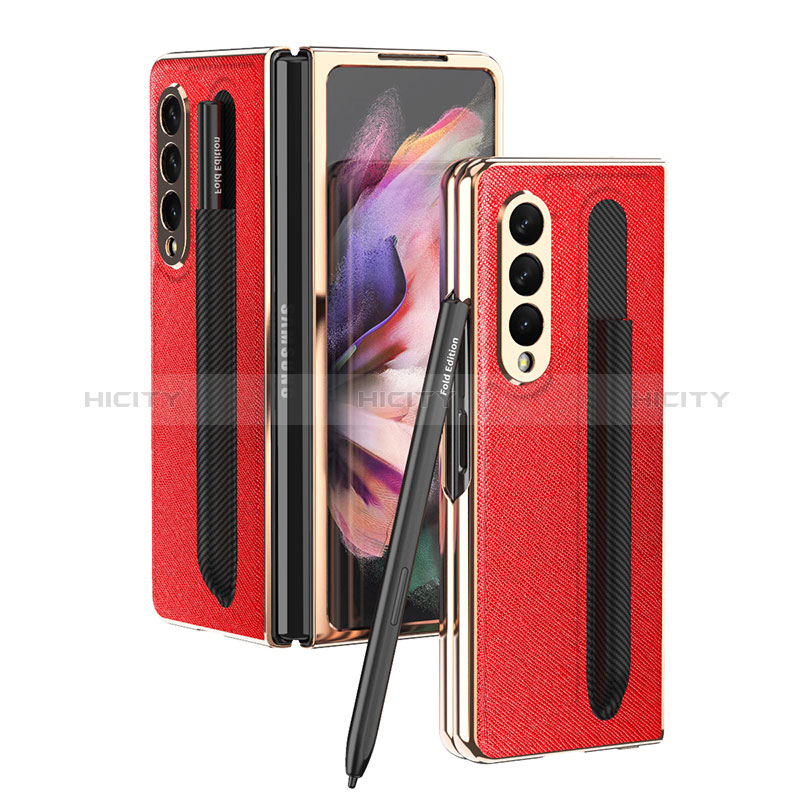 Luxus Leder Hülle Handyhülle und Kunststoff Schutzhülle Hartschalen Tasche C05 für Samsung Galaxy Z Fold3 5G Rot