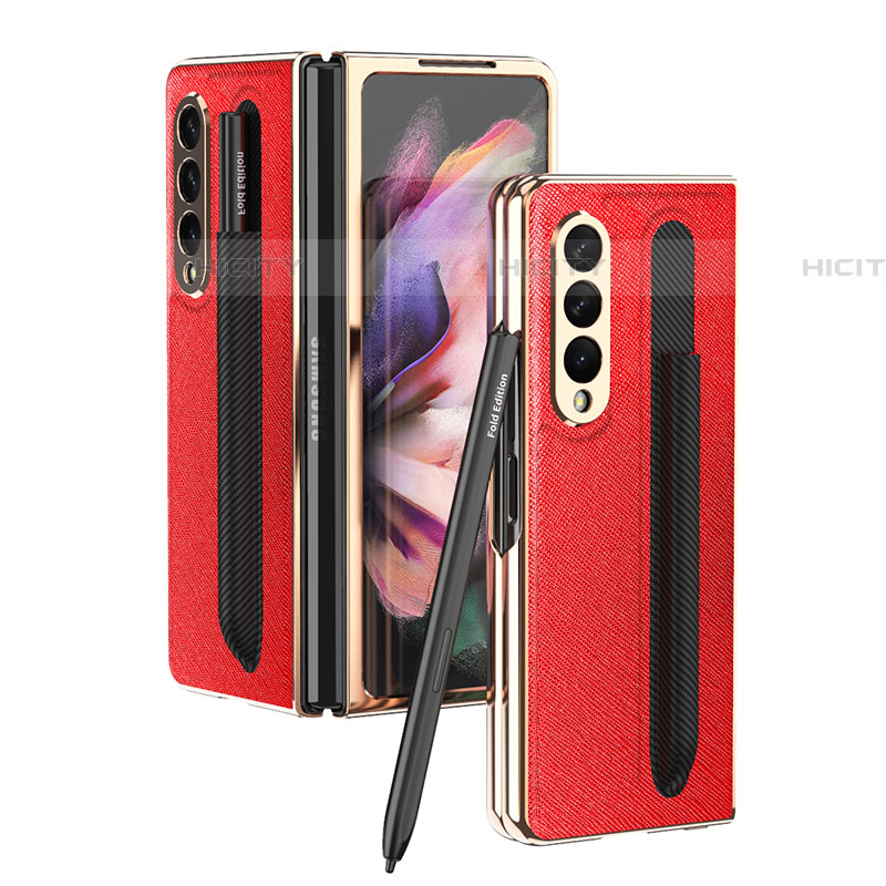 Luxus Leder Hülle Handyhülle und Kunststoff Schutzhülle Hartschalen Tasche C05 für Samsung Galaxy Z Fold4 5G Rot Plus