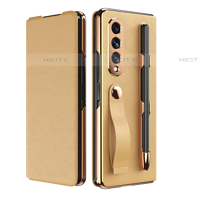 Luxus Leder Hülle Handyhülle und Kunststoff Schutzhülle Hartschalen Tasche C06 für Samsung Galaxy Z Fold4 5G Gold