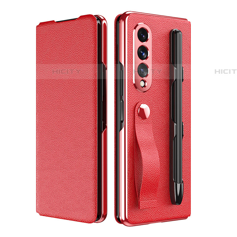 Luxus Leder Hülle Handyhülle und Kunststoff Schutzhülle Hartschalen Tasche C06 für Samsung Galaxy Z Fold4 5G Rot