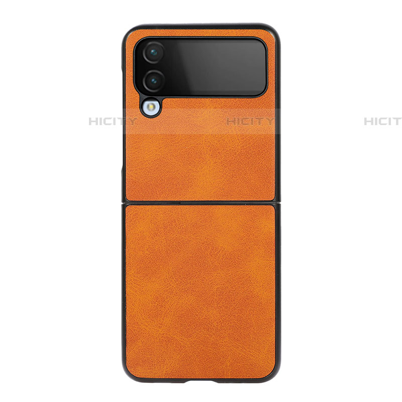 Luxus Leder Hülle Handyhülle und Kunststoff Schutzhülle Hartschalen Tasche C07 für Samsung Galaxy Z Flip4 5G Orange