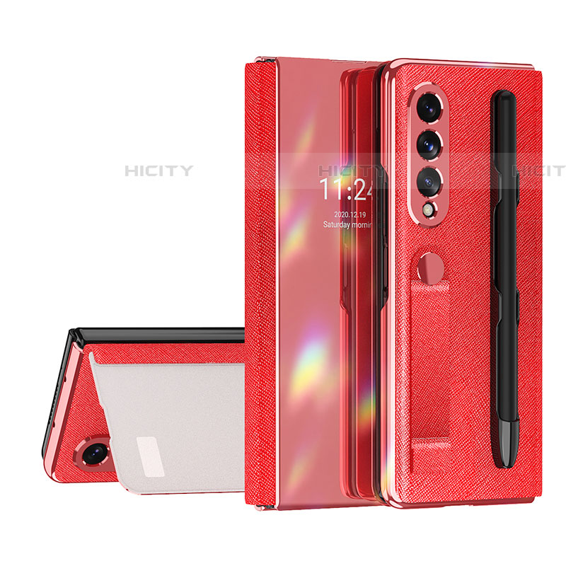 Luxus Leder Hülle Handyhülle und Kunststoff Schutzhülle Hartschalen Tasche C07 für Samsung Galaxy Z Fold4 5G Rot