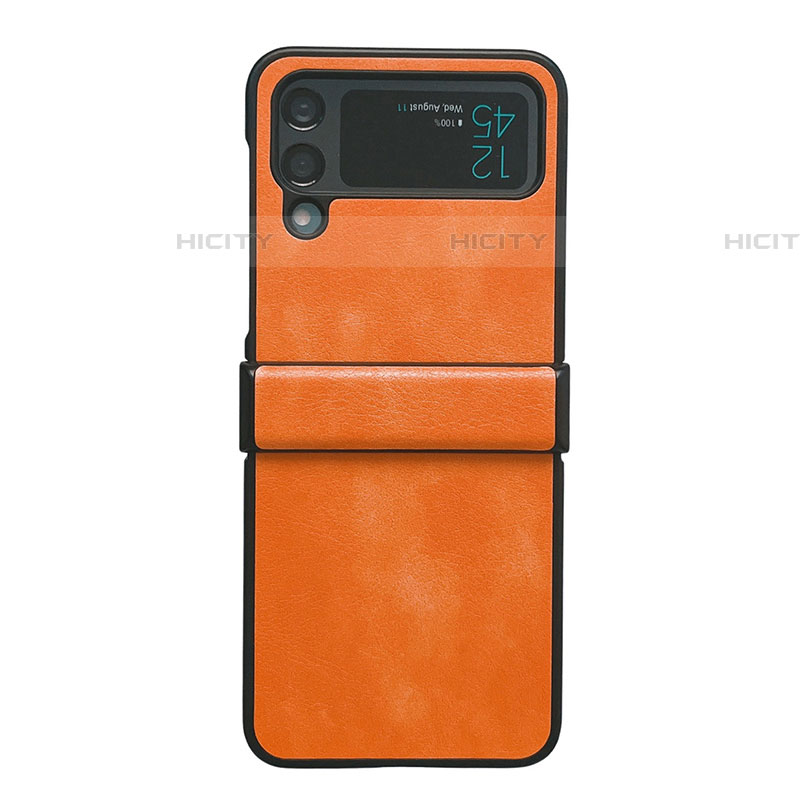 Luxus Leder Hülle Handyhülle und Kunststoff Schutzhülle Hartschalen Tasche C08 für Samsung Galaxy Z Flip4 5G Orange