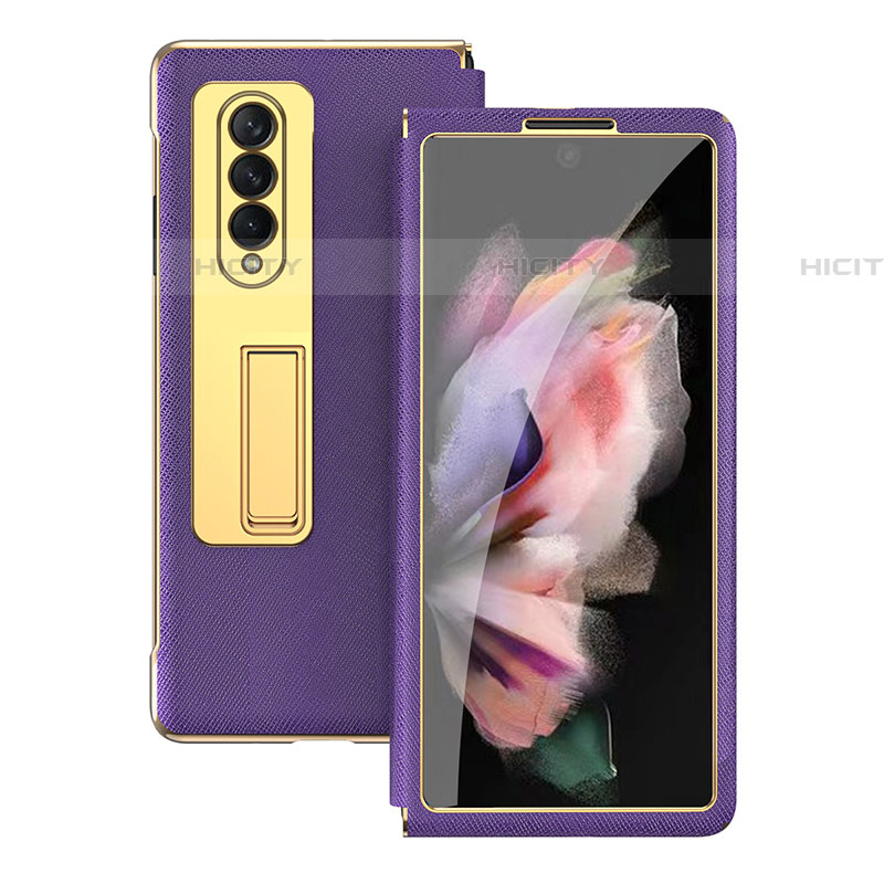 Luxus Leder Hülle Handyhülle und Kunststoff Schutzhülle Hartschalen Tasche C08 für Samsung Galaxy Z Fold4 5G Violett