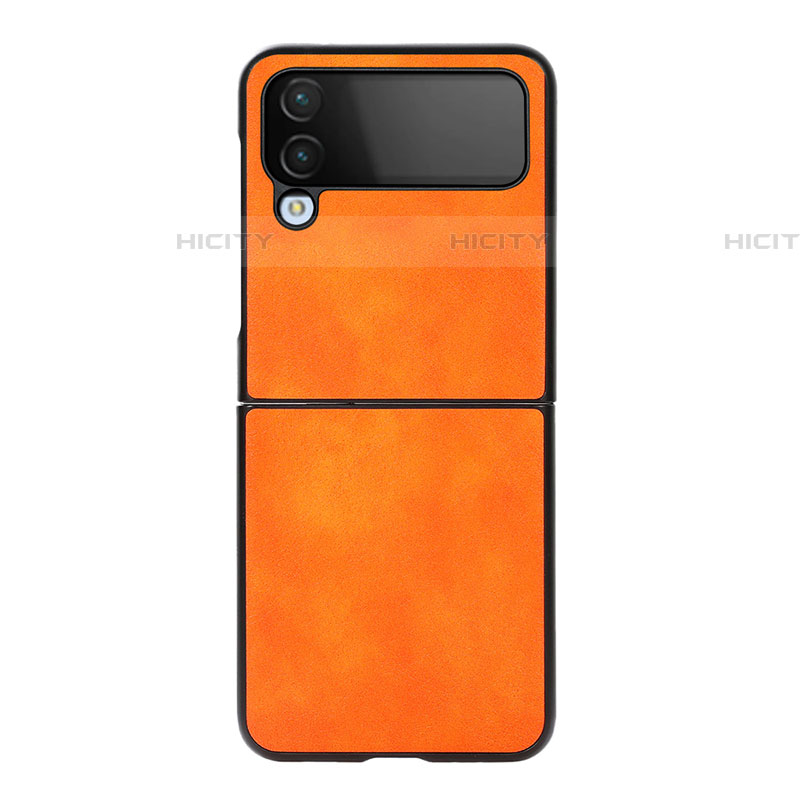 Luxus Leder Hülle Handyhülle und Kunststoff Schutzhülle Hartschalen Tasche C09 für Samsung Galaxy Z Flip4 5G Orange