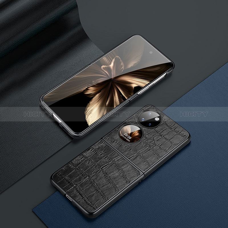 Luxus Leder Hülle Handyhülle und Kunststoff Schutzhülle Hartschalen Tasche DL2 für Huawei P60 Pocket