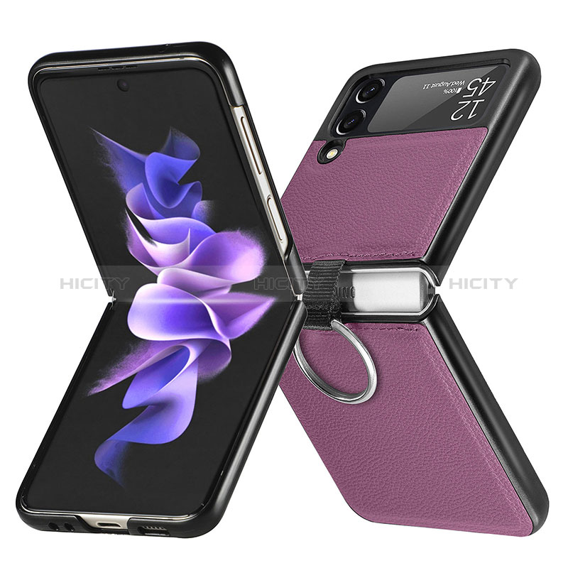 Luxus Leder Hülle Handyhülle und Kunststoff Schutzhülle Hartschalen Tasche für Samsung Galaxy Z Flip3 5G Violett