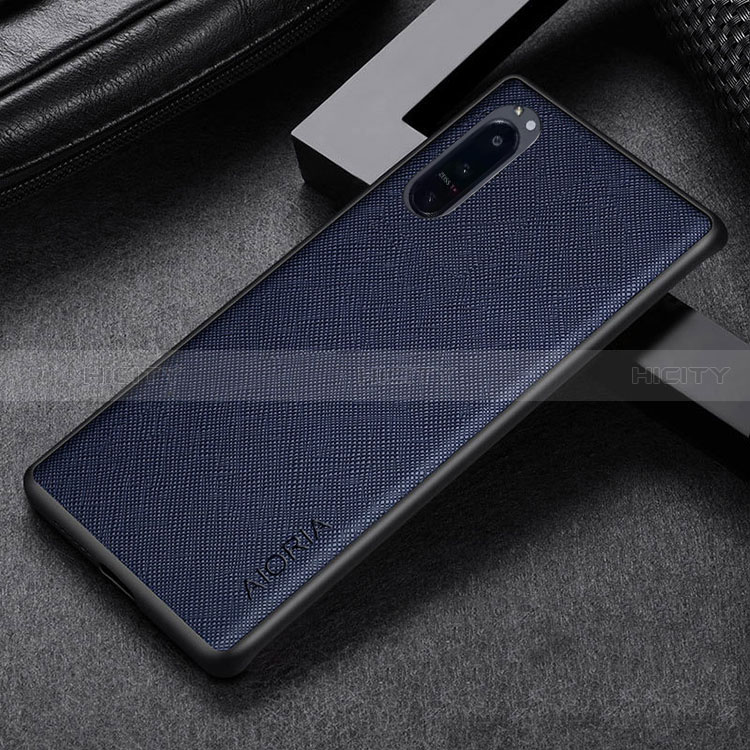 Luxus Leder Hülle Handyhülle und Kunststoff Schutzhülle Hartschalen Tasche für Sony Xperia 1 III Blau