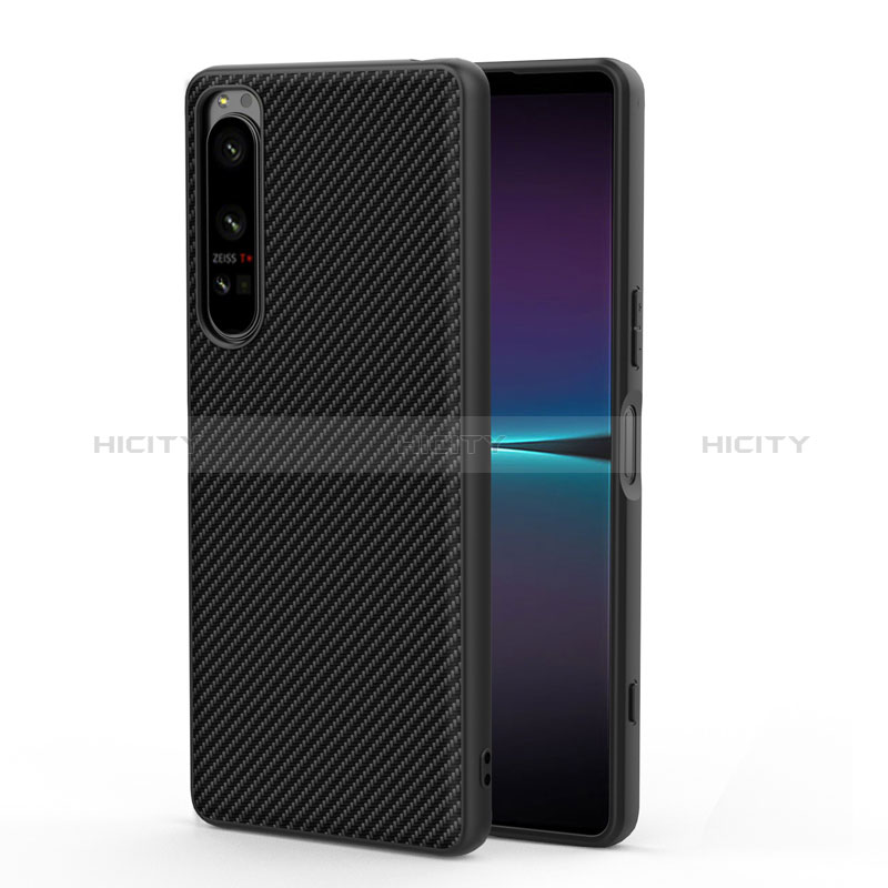 Luxus Leder Hülle Handyhülle und Kunststoff Schutzhülle Hartschalen Tasche für Sony Xperia 1 IV Schwarz