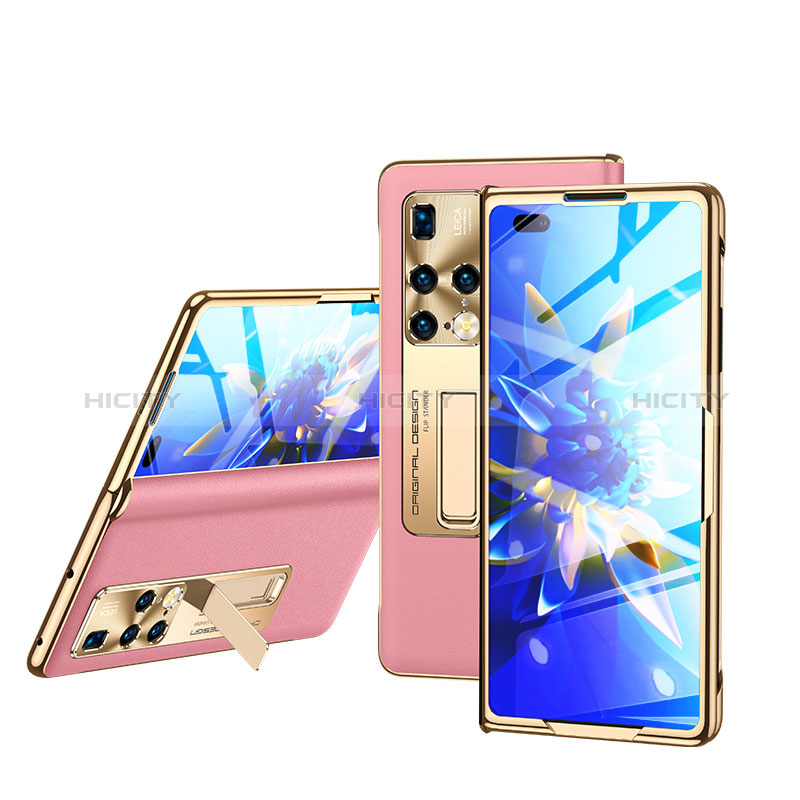 Luxus Leder Hülle Handyhülle und Kunststoff Schutzhülle Hartschalen Tasche GS1 für Huawei Mate X2 Rosegold