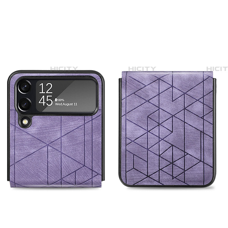 Luxus Leder Hülle Handyhülle und Kunststoff Schutzhülle Hartschalen Tasche H01 für Samsung Galaxy Z Flip4 5G Violett