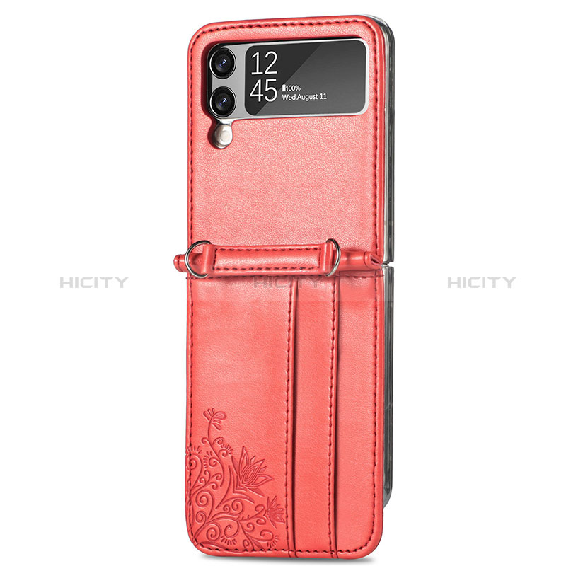 Luxus Leder Hülle Handyhülle und Kunststoff Schutzhülle Hartschalen Tasche H04 für Samsung Galaxy Z Flip3 5G Rot