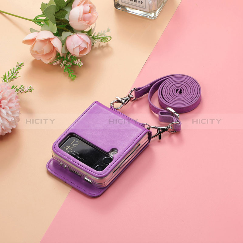 Luxus Leder Hülle Handyhülle und Kunststoff Schutzhülle Hartschalen Tasche H05 für Samsung Galaxy Z Flip3 5G Violett