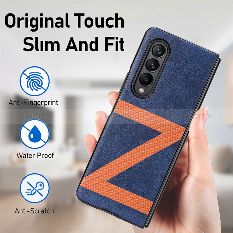 Luxus Leder Hülle Handyhülle und Kunststoff Schutzhülle Hartschalen Tasche H08 für Samsung Galaxy Z Fold3 5G groß