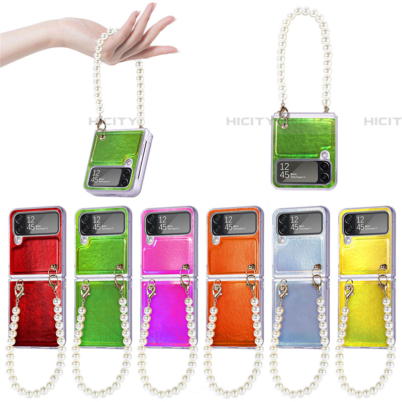 Luxus Leder Hülle Handyhülle und Kunststoff Schutzhülle Hartschalen Tasche H09 für Samsung Galaxy Z Flip4 5G