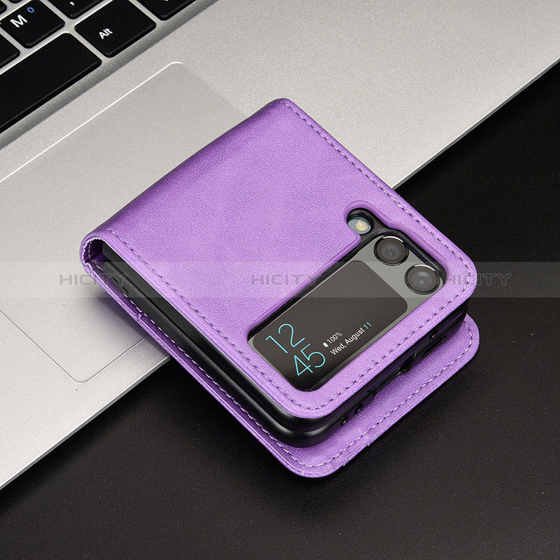 Luxus Leder Hülle Handyhülle und Kunststoff Schutzhülle Hartschalen Tasche JD1 für Samsung Galaxy Z Flip3 5G Violett Plus