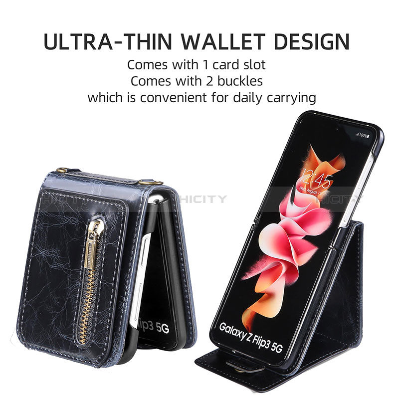 Luxus Leder Hülle Handyhülle und Kunststoff Schutzhülle Hartschalen Tasche JD2 für Samsung Galaxy Z Flip3 5G