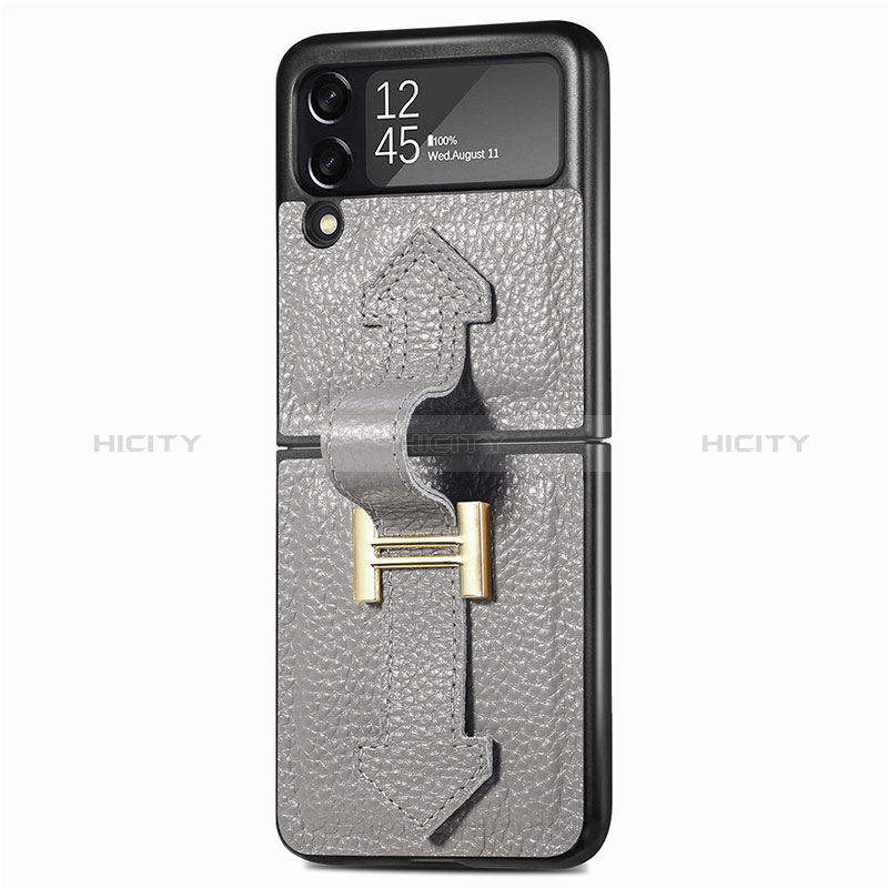Luxus Leder Hülle Handyhülle und Kunststoff Schutzhülle Hartschalen Tasche L05 für Samsung Galaxy Z Flip3 5G Grau Plus