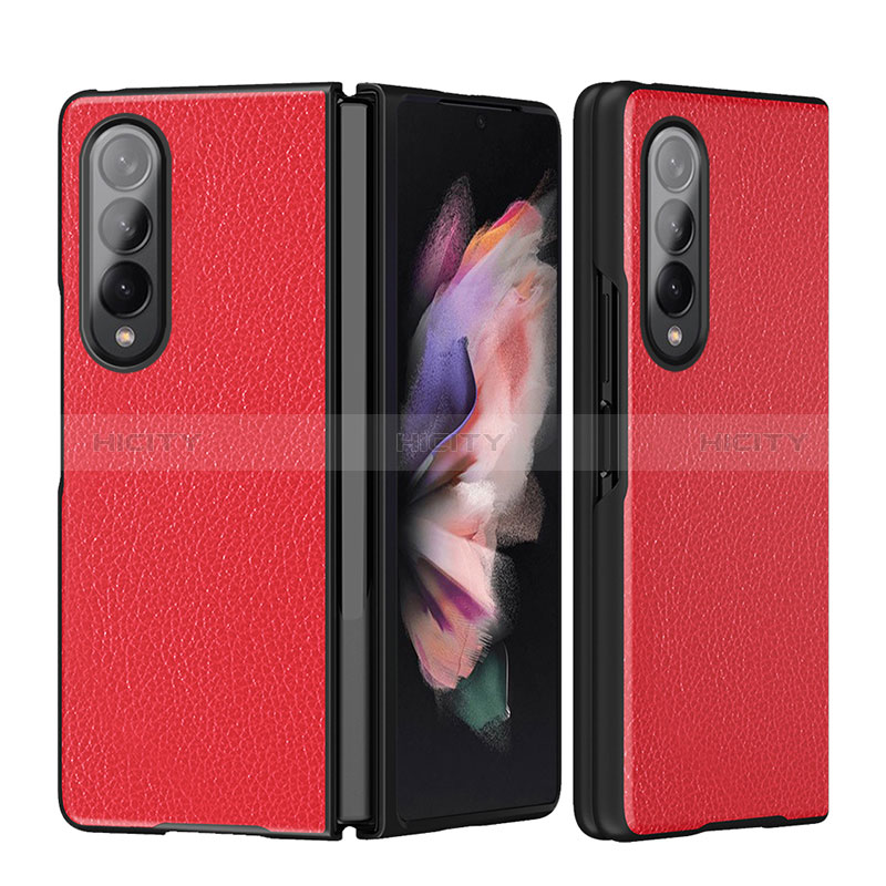 Luxus Leder Hülle Handyhülle und Kunststoff Schutzhülle Hartschalen Tasche L08 für Samsung Galaxy Z Fold3 5G Rot Plus