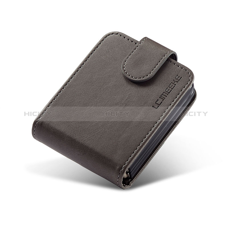 Luxus Leder Hülle Handyhülle und Kunststoff Schutzhülle Hartschalen Tasche LC1 für Samsung Galaxy Z Flip3 5G Dunkelgrau