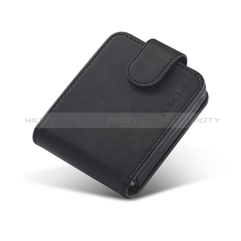 Luxus Leder Hülle Handyhülle und Kunststoff Schutzhülle Hartschalen Tasche LC1 für Samsung Galaxy Z Flip3 5G Schwarz