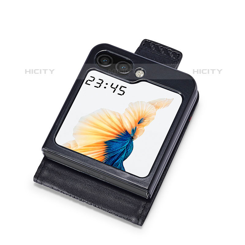 Luxus Leder Hülle Handyhülle und Kunststoff Schutzhülle Hartschalen Tasche LC2 für Samsung Galaxy Z Flip5 5G