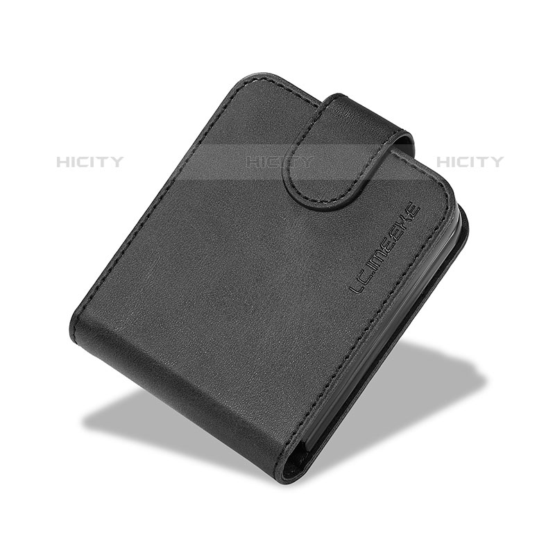 Luxus Leder Hülle Handyhülle und Kunststoff Schutzhülle Hartschalen Tasche LC6 für Samsung Galaxy Z Flip5 5G Schwarz