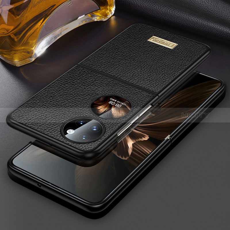 Luxus Leder Hülle Handyhülle und Kunststoff Schutzhülle Hartschalen Tasche LD1 für Huawei P60 Pocket Schwarz