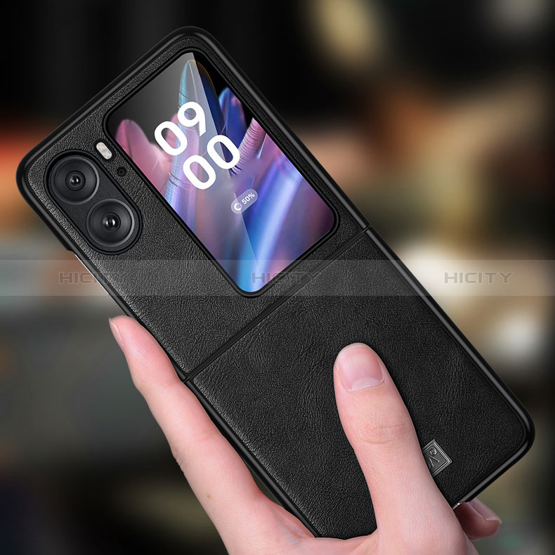 Luxus Leder Hülle Handyhülle und Kunststoff Schutzhülle Hartschalen Tasche LD1 für Oppo Find N2 Flip 5G groß