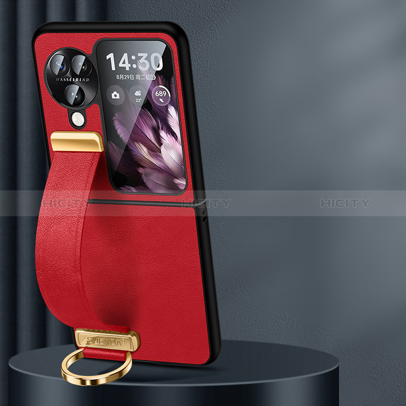 Luxus Leder Hülle Handyhülle und Kunststoff Schutzhülle Hartschalen Tasche LD1 für Oppo Find N3 Flip 5G Rot