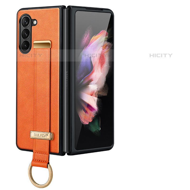 Luxus Leder Hülle Handyhülle und Kunststoff Schutzhülle Hartschalen Tasche LD1 für Samsung Galaxy Z Fold5 5G Orange Plus