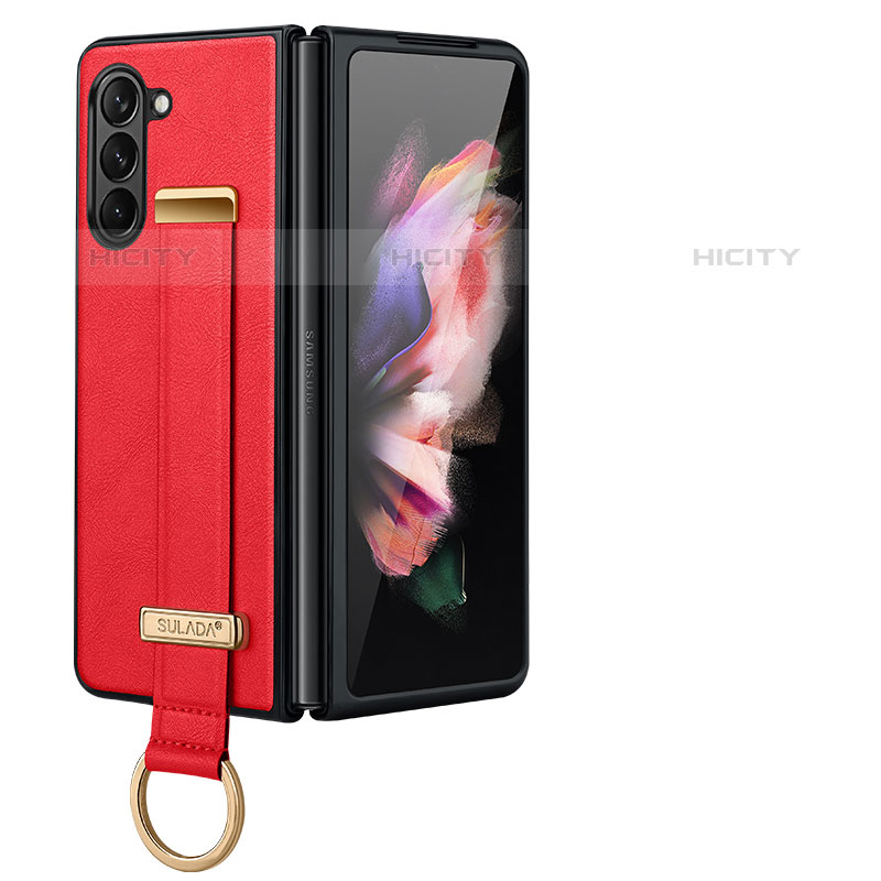 Luxus Leder Hülle Handyhülle und Kunststoff Schutzhülle Hartschalen Tasche LD1 für Samsung Galaxy Z Fold5 5G Rot