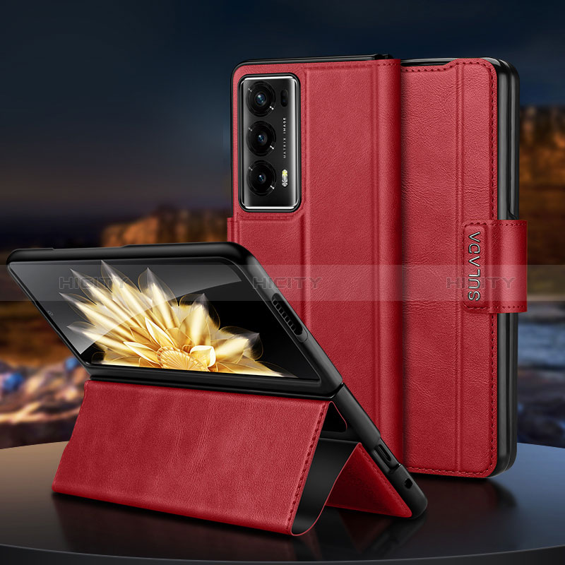 Luxus Leder Hülle Handyhülle und Kunststoff Schutzhülle Hartschalen Tasche LD2 für Huawei Honor Magic V2 5G Rot