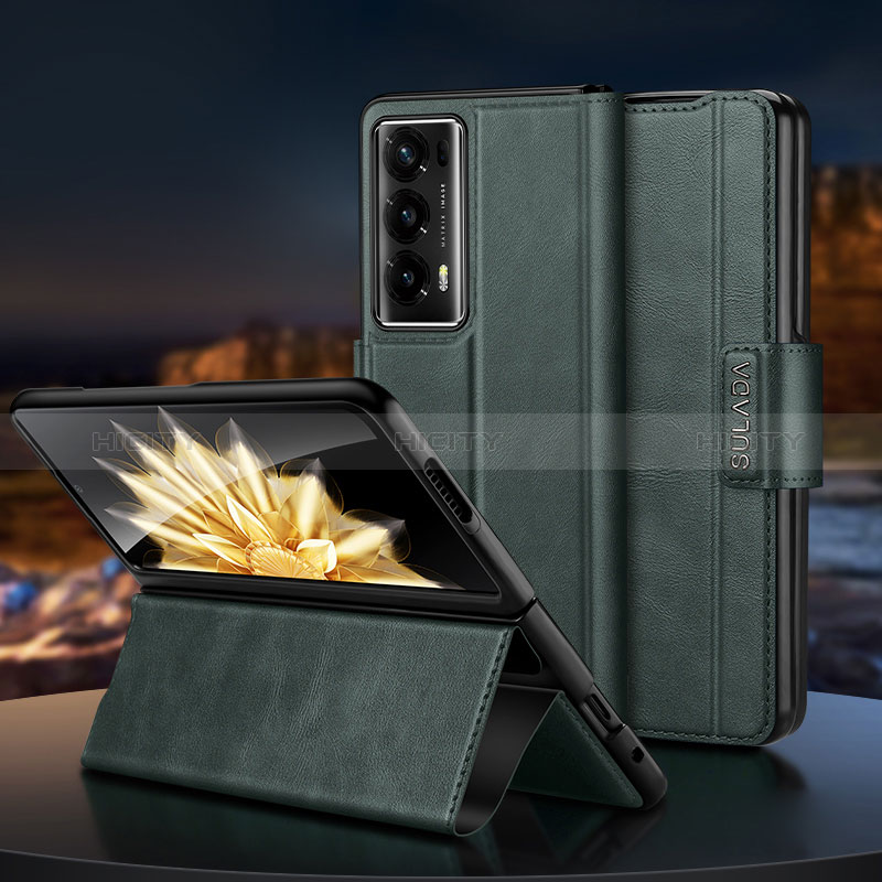 Luxus Leder Hülle Handyhülle und Kunststoff Schutzhülle Hartschalen Tasche LD2 für Huawei Honor Magic V2 Ultimate 5G Grün