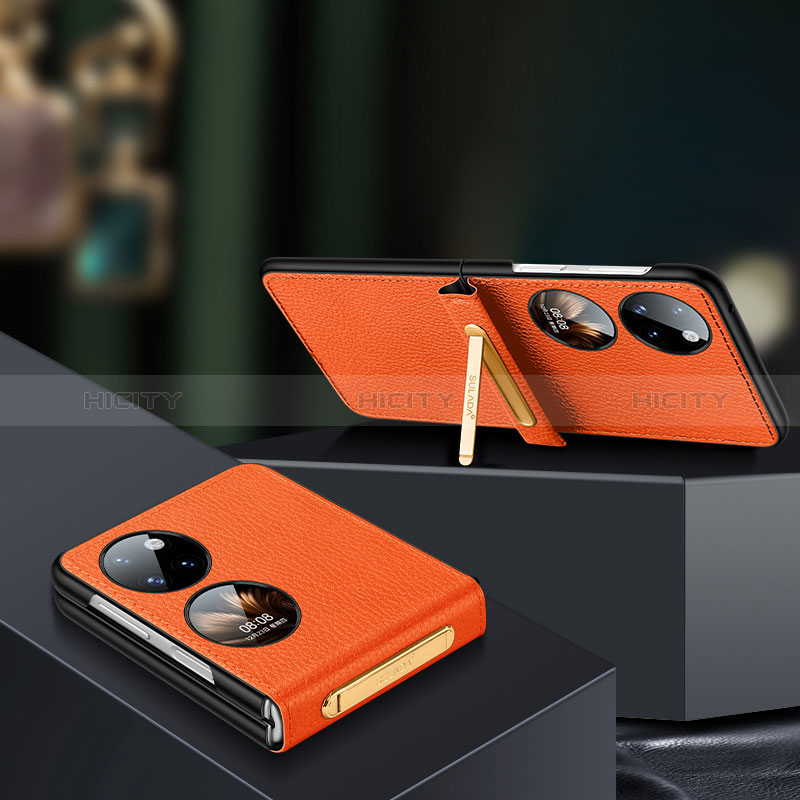 Luxus Leder Hülle Handyhülle und Kunststoff Schutzhülle Hartschalen Tasche LD2 für Huawei Pocket S Orange