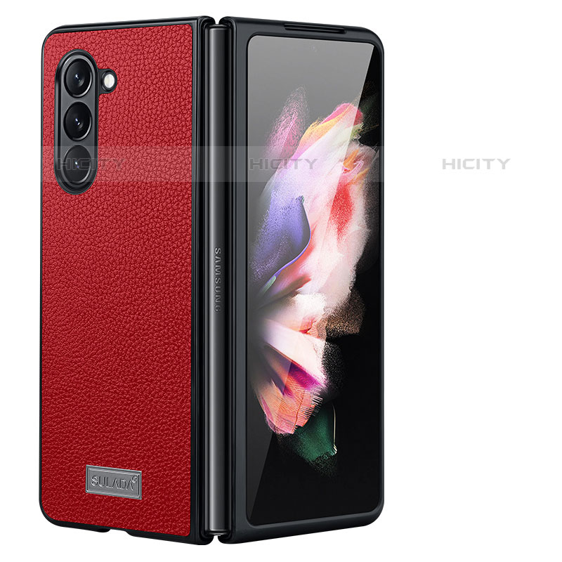 Luxus Leder Hülle Handyhülle und Kunststoff Schutzhülle Hartschalen Tasche LD3 für Samsung Galaxy Z Fold5 5G Rot Plus