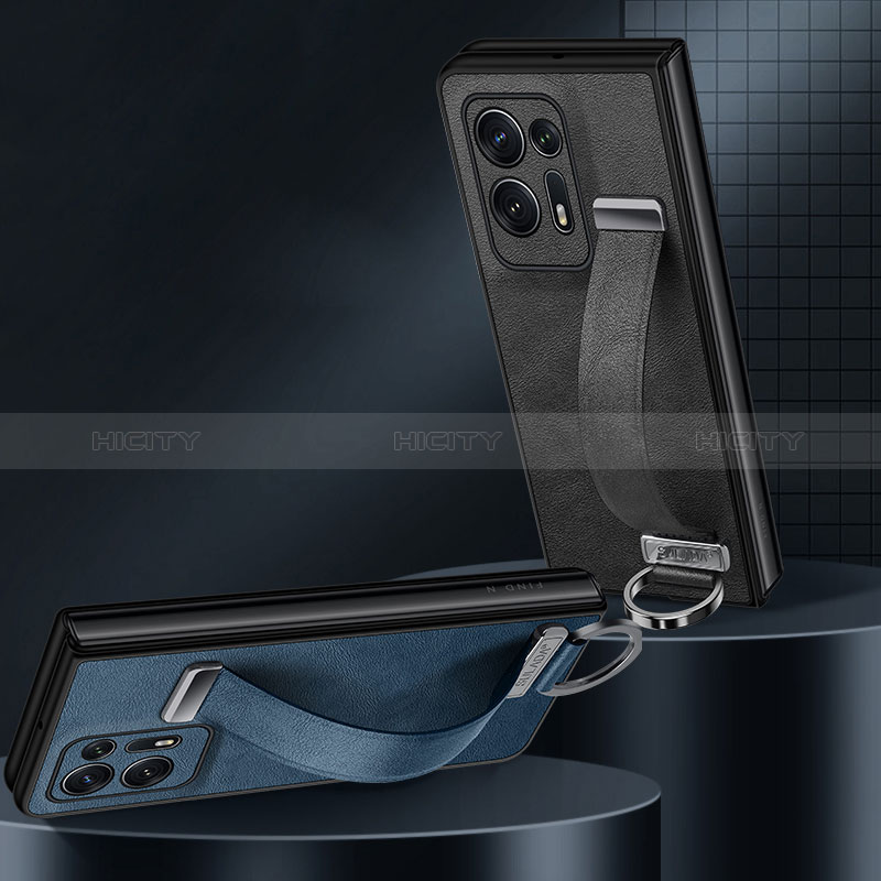 Luxus Leder Hülle Handyhülle und Kunststoff Schutzhülle Hartschalen Tasche LD4 für Oppo Find N2 5G