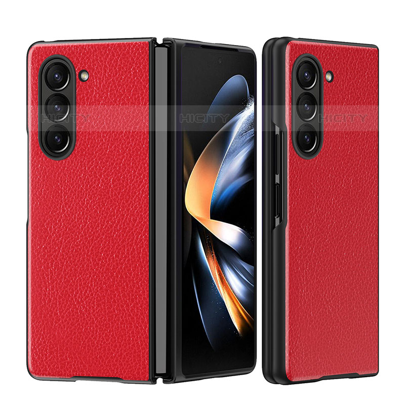 Luxus Leder Hülle Handyhülle und Kunststoff Schutzhülle Hartschalen Tasche QH1 für Samsung Galaxy Z Fold5 5G Rot