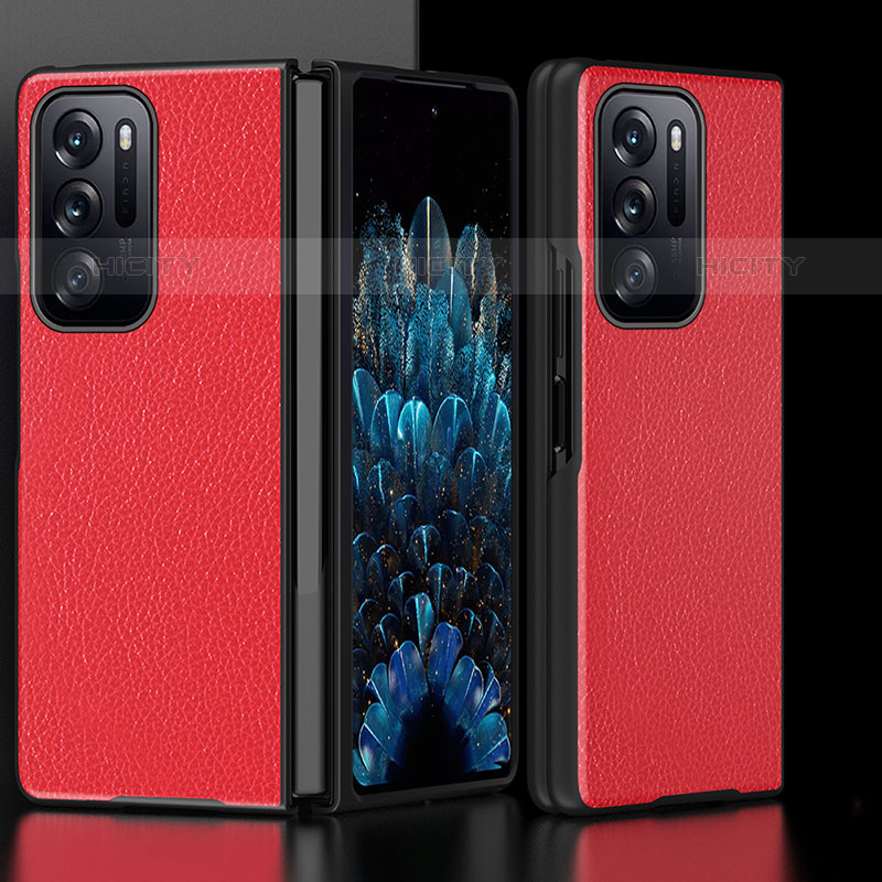Luxus Leder Hülle Handyhülle und Kunststoff Schutzhülle Hartschalen Tasche R03 für Oppo Find N 5G Rot