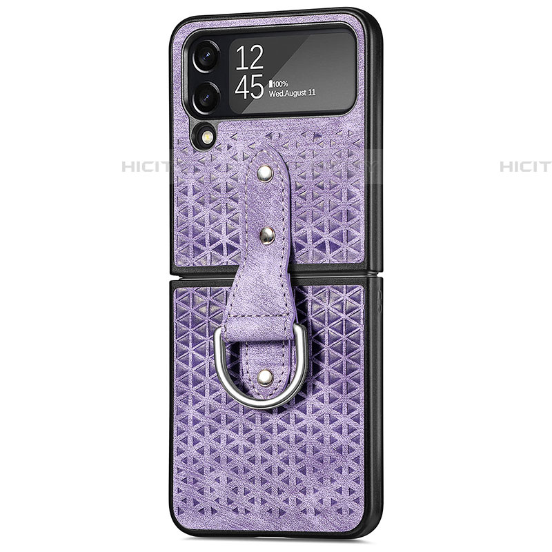 Luxus Leder Hülle Handyhülle und Kunststoff Schutzhülle Hartschalen Tasche R07 für Samsung Galaxy Z Flip4 5G Violett