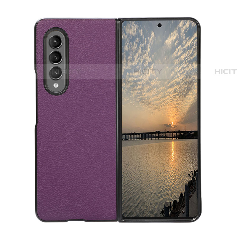 Luxus Leder Hülle Handyhülle und Kunststoff Schutzhülle Hartschalen Tasche R08 für Samsung Galaxy Z Fold4 5G Violett Plus