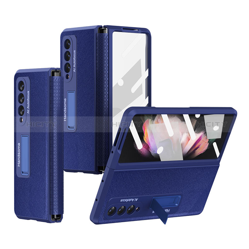 Luxus Leder Hülle Handyhülle und Kunststoff Schutzhülle Hartschalen Tasche R09 für Samsung Galaxy Z Fold3 5G Blau Plus