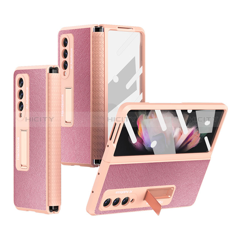 Luxus Leder Hülle Handyhülle und Kunststoff Schutzhülle Hartschalen Tasche R09 für Samsung Galaxy Z Fold3 5G Rosegold Plus