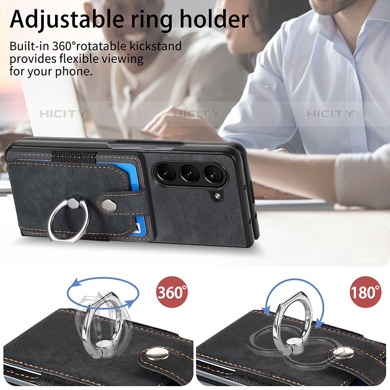 Luxus Leder Hülle Handyhülle und Kunststoff Schutzhülle Hartschalen Tasche S01D für Samsung Galaxy Z Fold5 5G